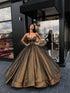 Gold Ball Gown Evening Dresses Strapless Taffeta Party Gowns